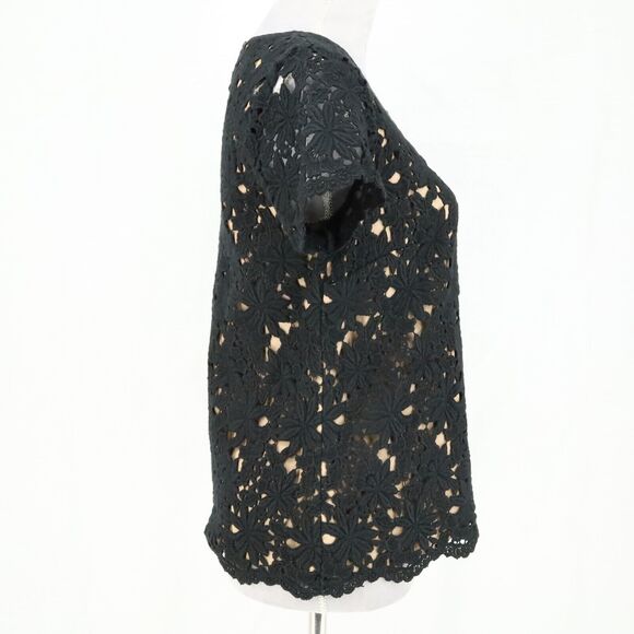 Talbots Top Petites 6P Black Lace Beige Lining Side Zip Blouse Dark Romantic - Picture 5 of 14